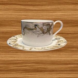 Heavenly Host Porcelain Cup & Saucer by American Atelier Cherub Angles Gold Trim